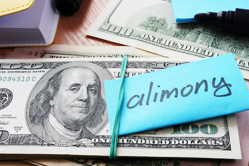 Pile of dollars with word alimony on a stick.